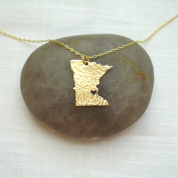 Gold Minnesota State Necklace - I Heart Minneapolis Necklace - Gold Minnesota Necklace