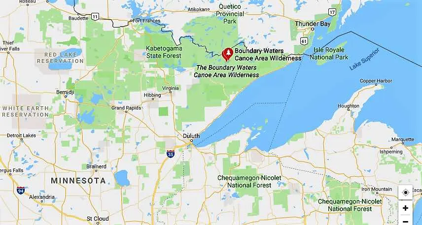 Map of the BWCA in Minnesota