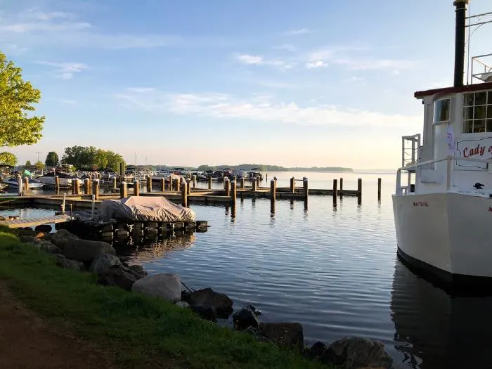 Boat docked in Excelsior on Lake Minnetonka