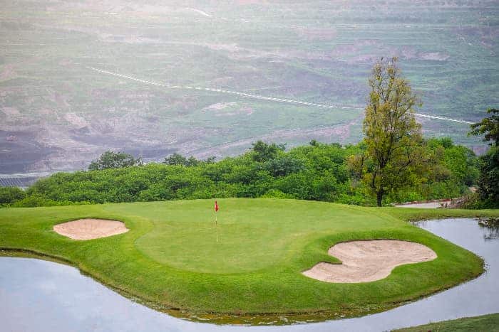 Aerial view of one of the holes on the golf course at Interlachen Country Club -- one of the best golf courses in Minnesota