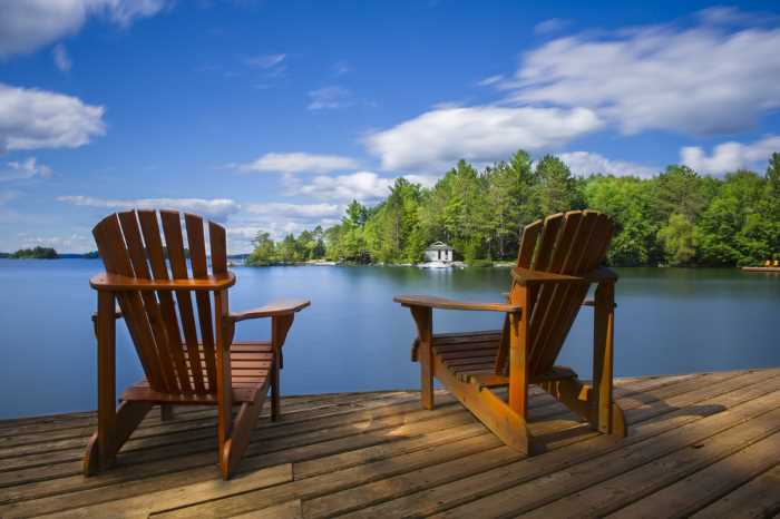 Chairs by the lake at one of the best lake resorts in Minnesota