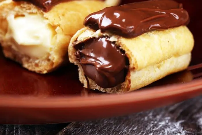 Pastry with chocolate icing and filling for the best breakfast in Minnesota.