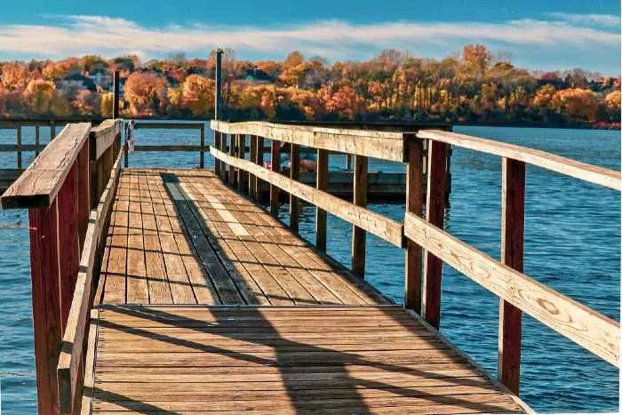 Scenic view from fishing dock on Staring Lake in the Fall