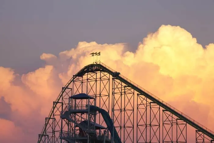 The Wild Thing roller coaster and waterpark slides at Valley Fair