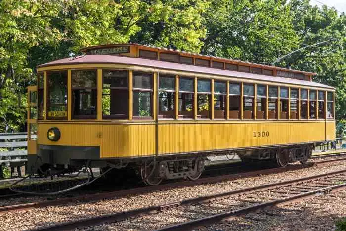 A historic trolley car on the Como-Harriet Line; one of the best things to do in St. Louis Park, Minnesota