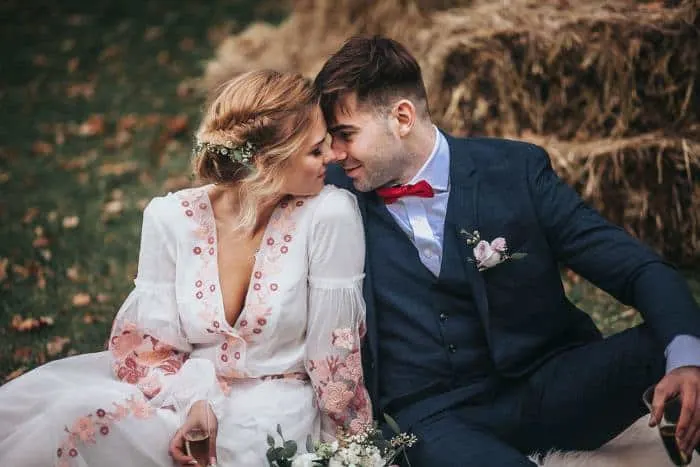 Bride and groom at outdoor wedding venue