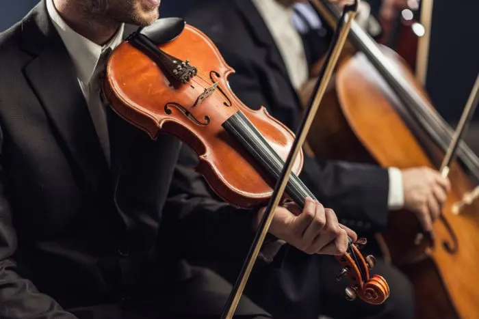 symphonic string orchestra performing