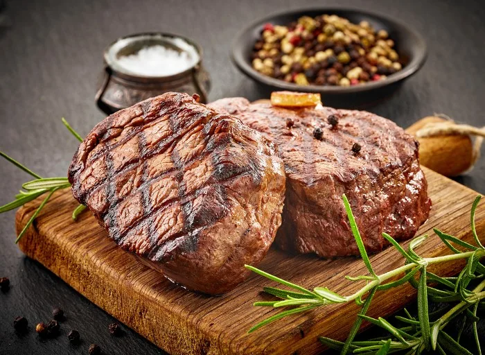 Grilled beef steaks prepaired with spices