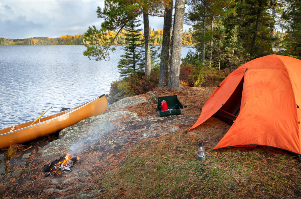 Minnesota lake camping on an autumn moring