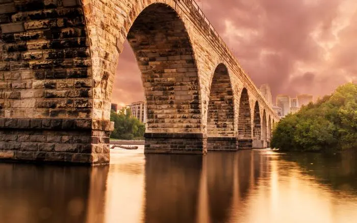 Sunset scene at Stone Arch Bridge, Minneapolis