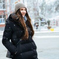 Woman in warm black coat