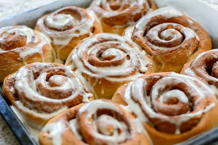 Fresh tray of cinnamon buns