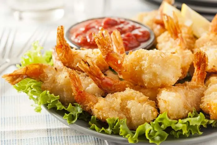Fried Organic Coconut Shrimp with Cocktail Sauce