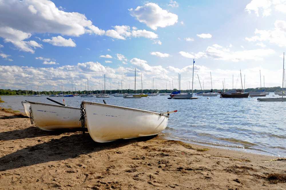 Boats on the shore of Lake Calhoun in Minneapolis, Minnesota.