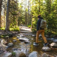 Hiking through a stream