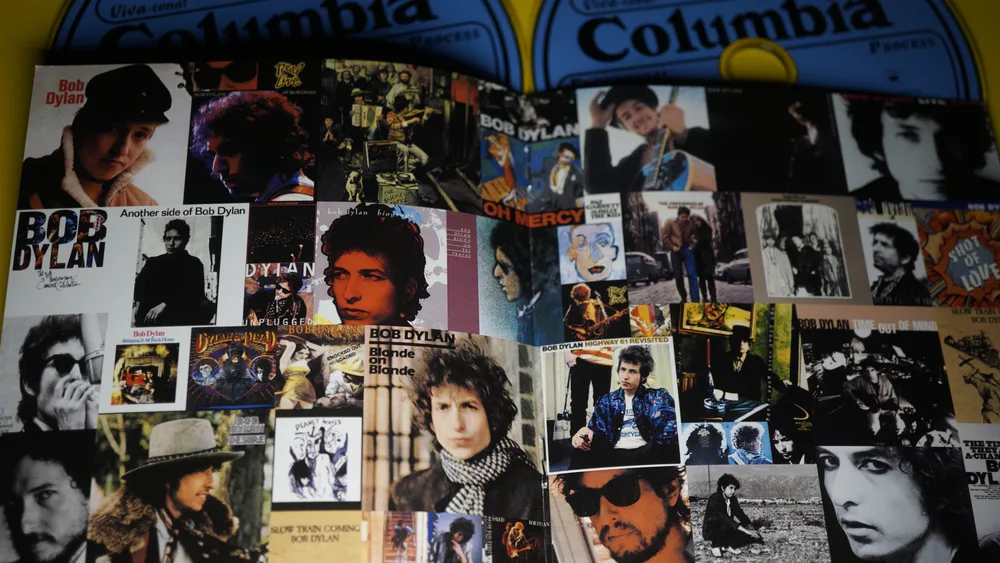 Italy, Rome - August 04, 2021, detail of the double cd The Essential Bob Dylan, released in 2000, of the Columbia Records series "The Essential" dedicated to the major artists of the company.