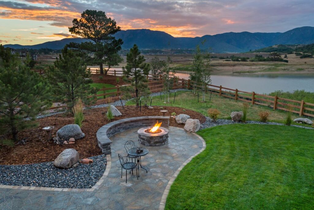 Firepit with a view on a body of water.