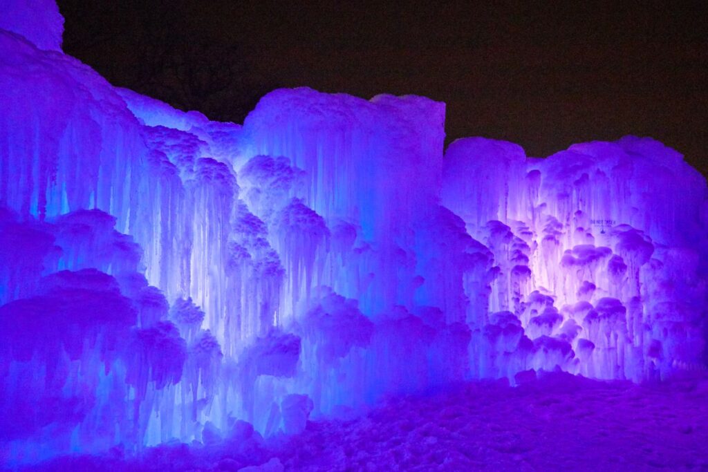 Perhaps Ice castles MN, lit with purple lights.