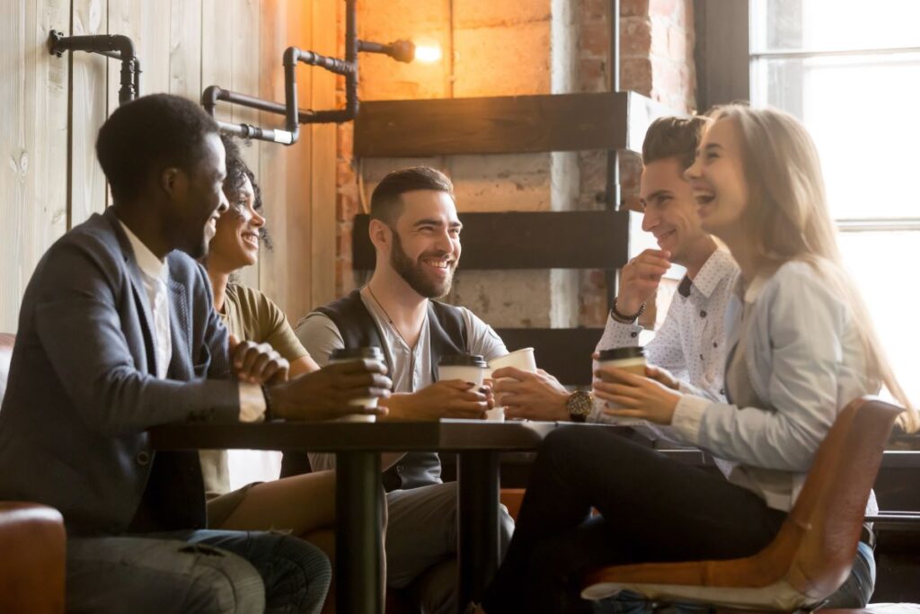 A group of friends at a coffee shop.