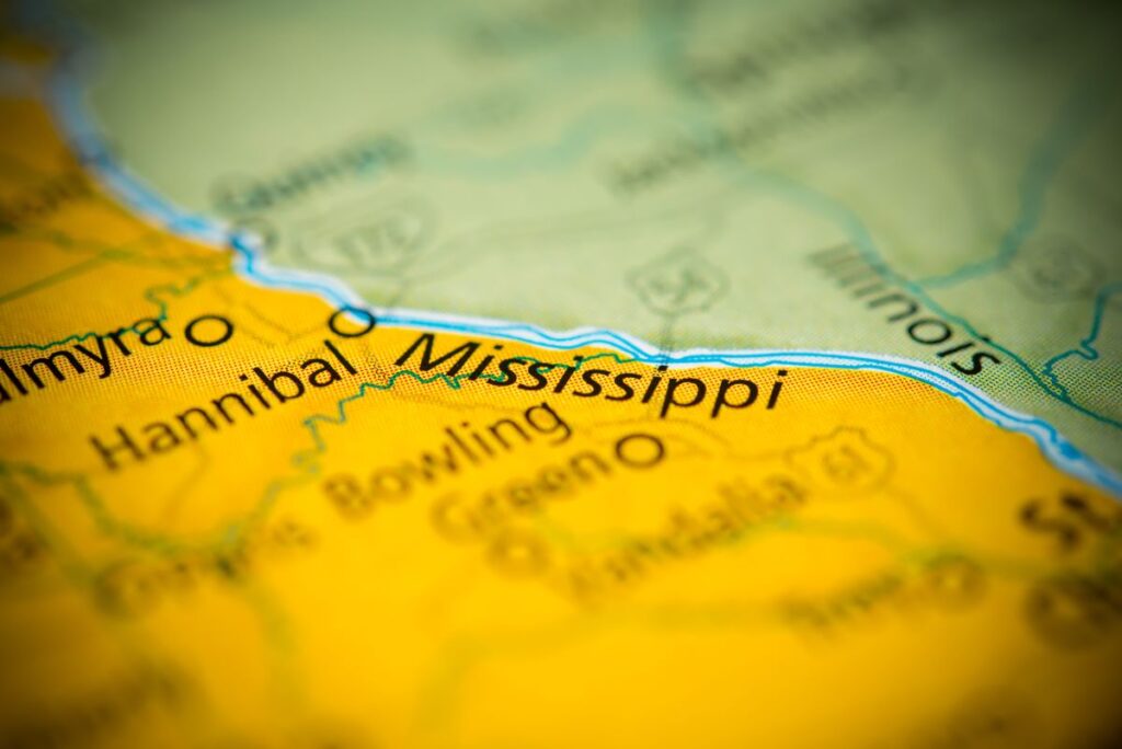 A map with the Mississippi River.