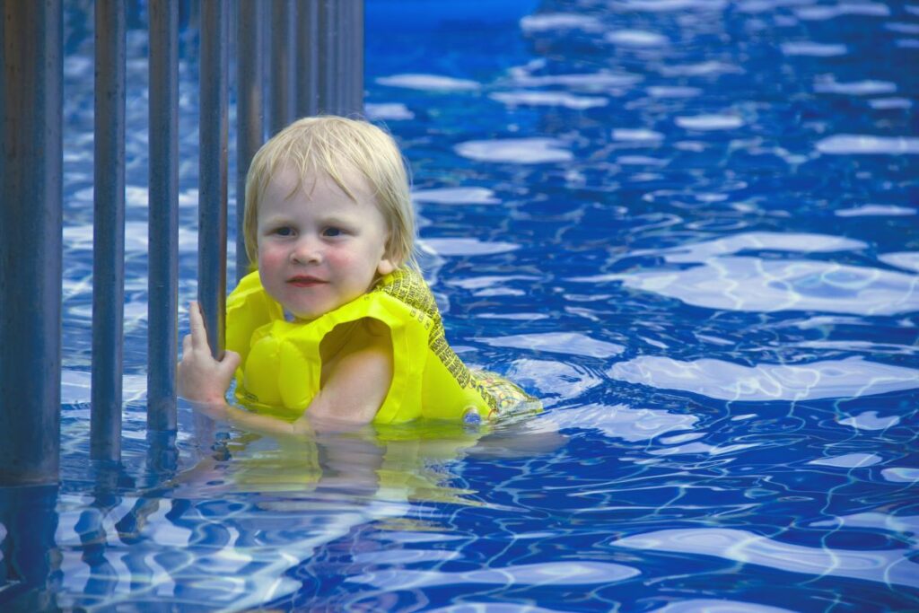 Toddler wearing a best life jacket for toddlers.