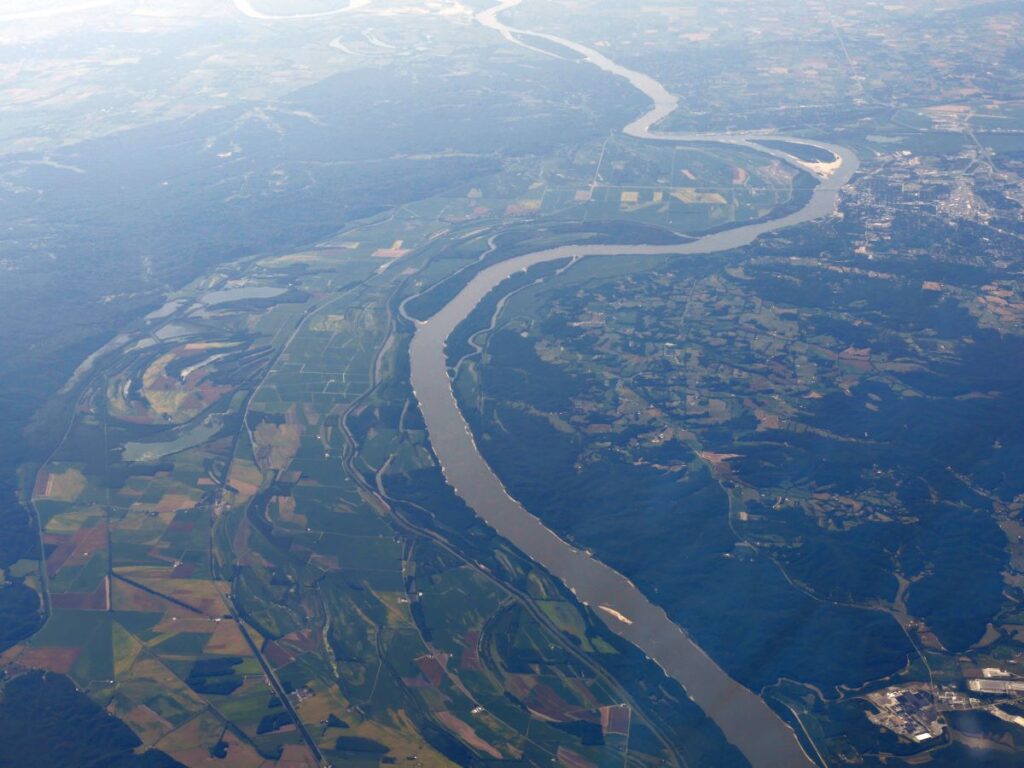 The Mississippi River seen from above.