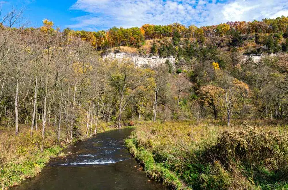 whitewater river and bluffs at whitewater state park in driftless region of southeastern minnesota
