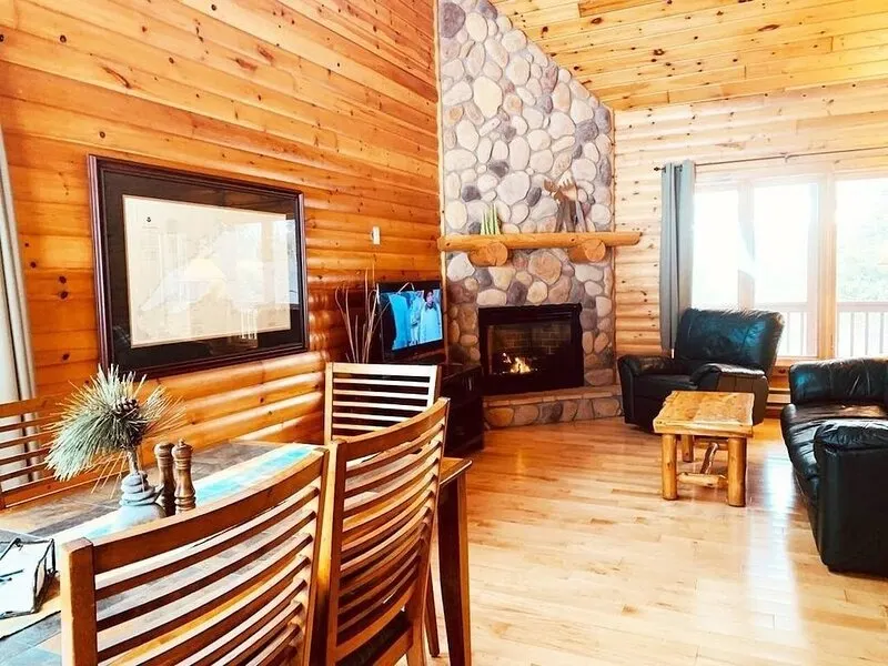 Dining and living room at a cabin in Lutsen.