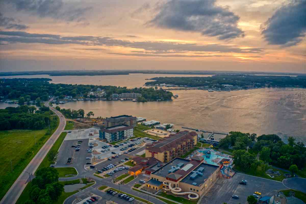 Aerial view showing the best Lake Okoboji Hotels