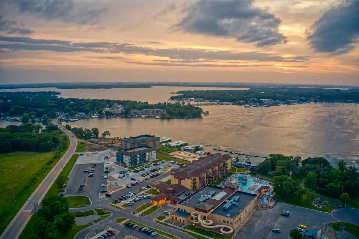 Aerial view showing the best Lake Okoboji Hotels