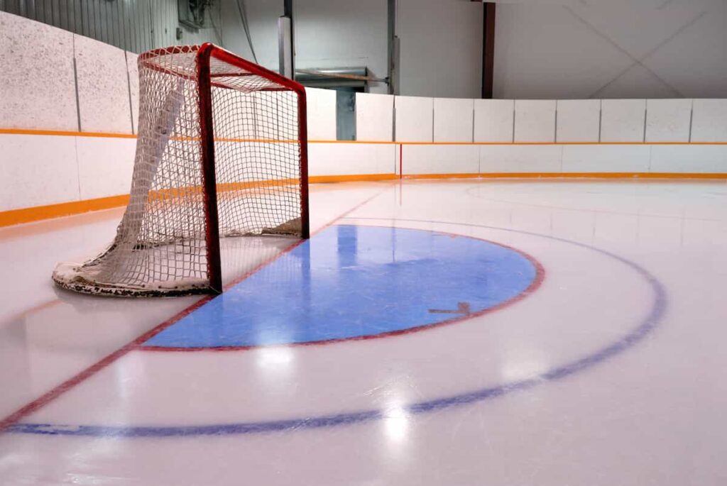View of a hockey goal.
