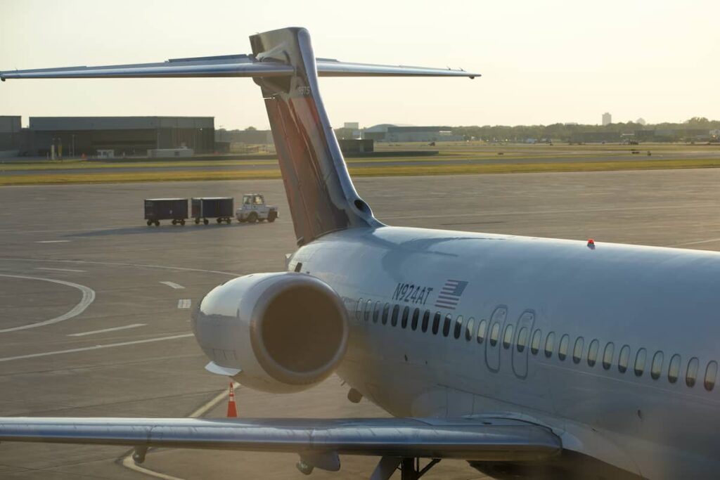 View of a large passenger jet at Minneapolis St. Paul Airport, one of the best airports in Minnesota.