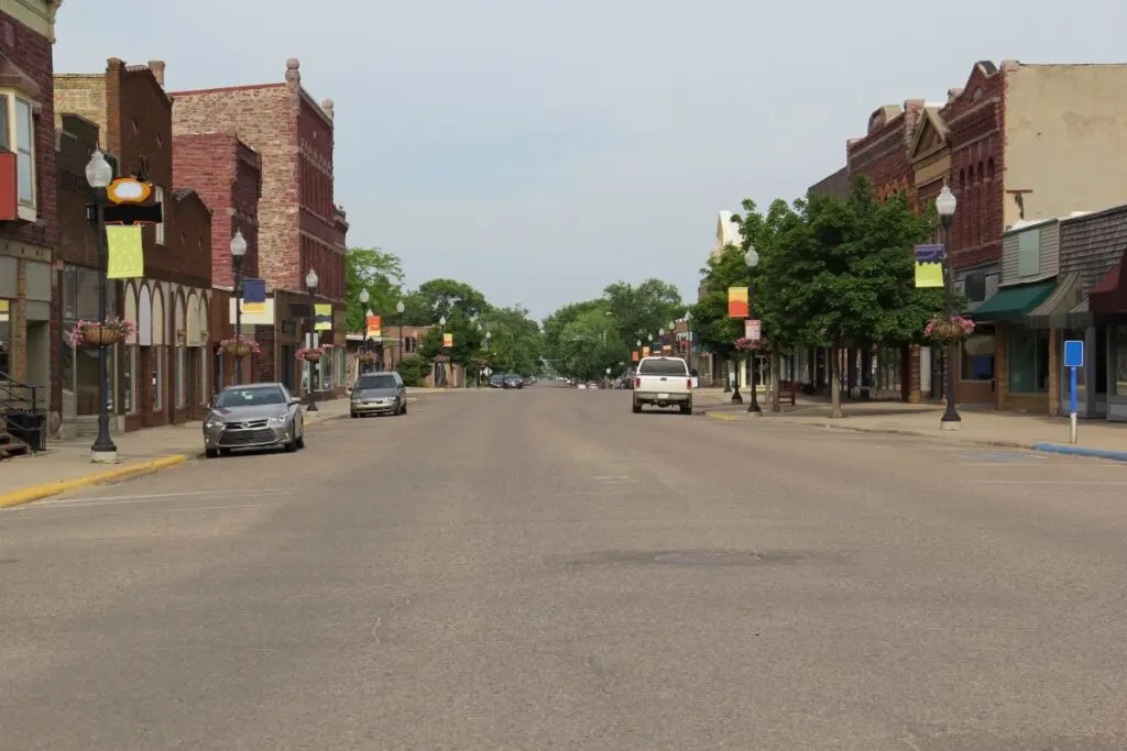 The main street in Pipestone, one of the best Minnesota small towns.