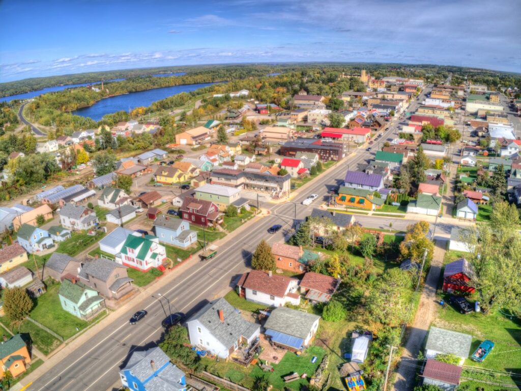 Aerial view of the town of Ely in Minnesota.