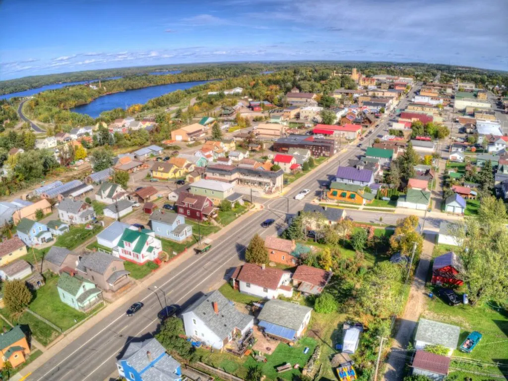 Aerial view of the town of Ely in Minnesota.