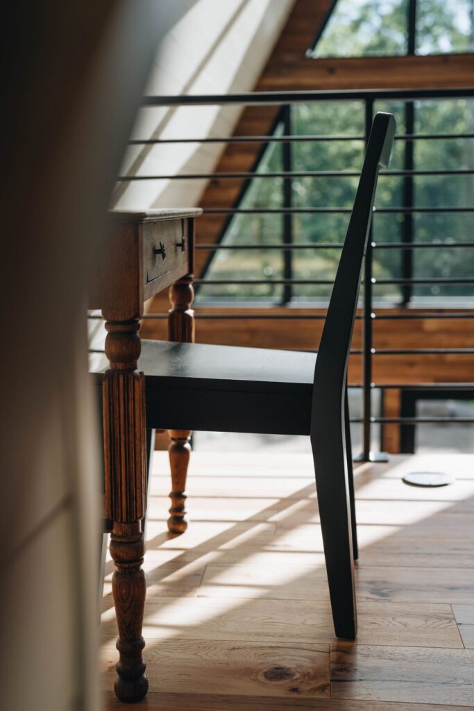Writing desk in the A-Frame Cabin.