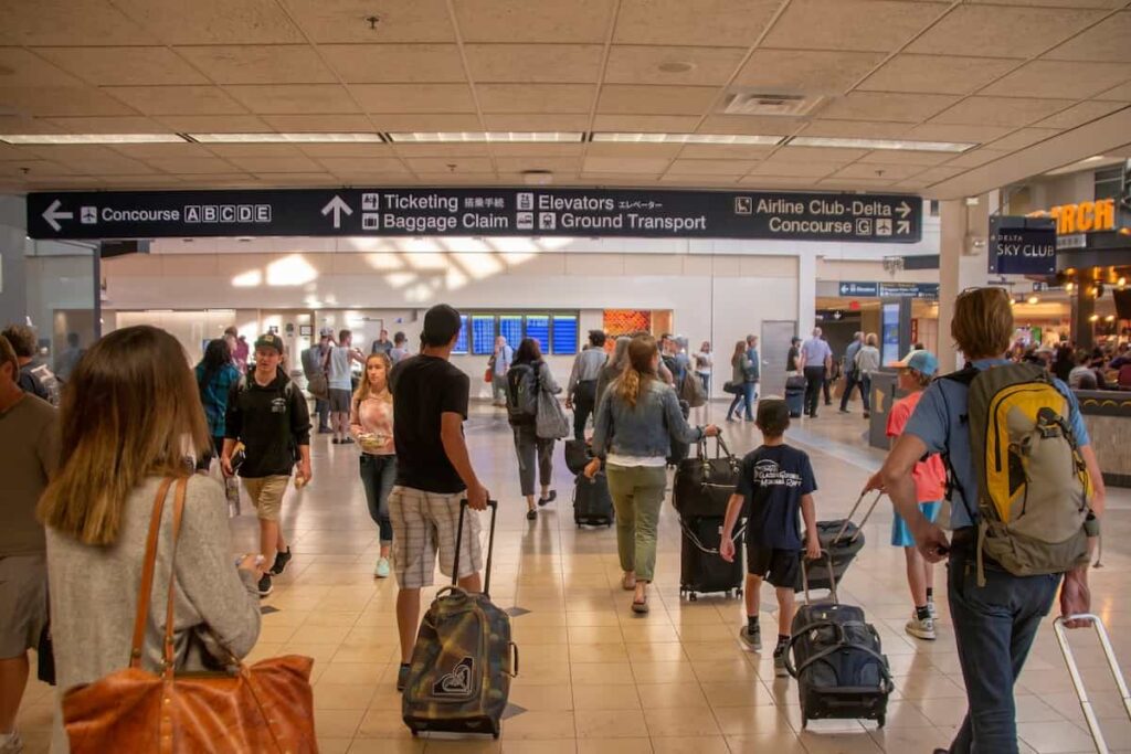 Passengers walking through MSP Airport in Bloomington, Minnesota.