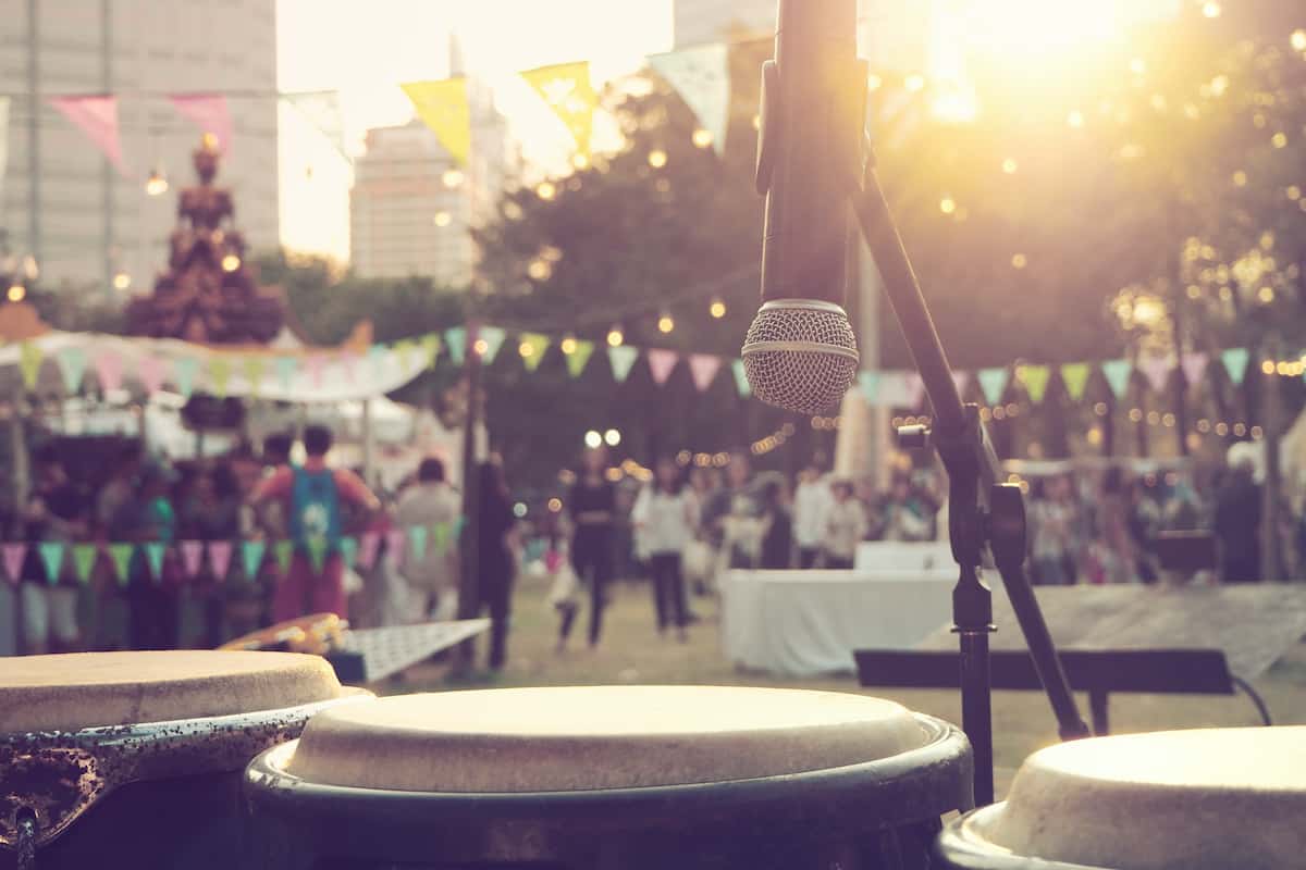 A musical festival in an urban setting.