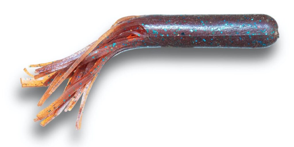 A red tube plastic fishing lure.