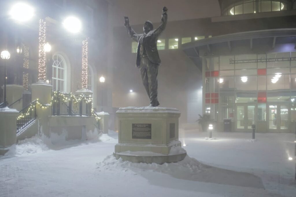 A St. Paul, MN statue of Herb Brooks, a Minnesota native who was the coach of the Miracle on Ice US Men's Hockey Team in the 1980 Winter Olympics.